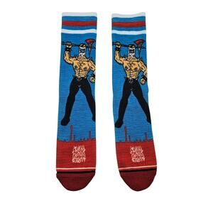 Liquid Death Unisex Varsity Murderface Classic Blue Red Crew Sock NWOT‎